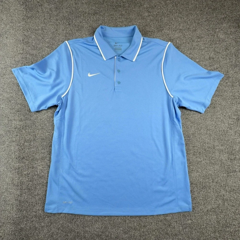 Nike Polo Shirt Mens Large Blue Dri-FIT Golf Performance Piped Short Sleeve